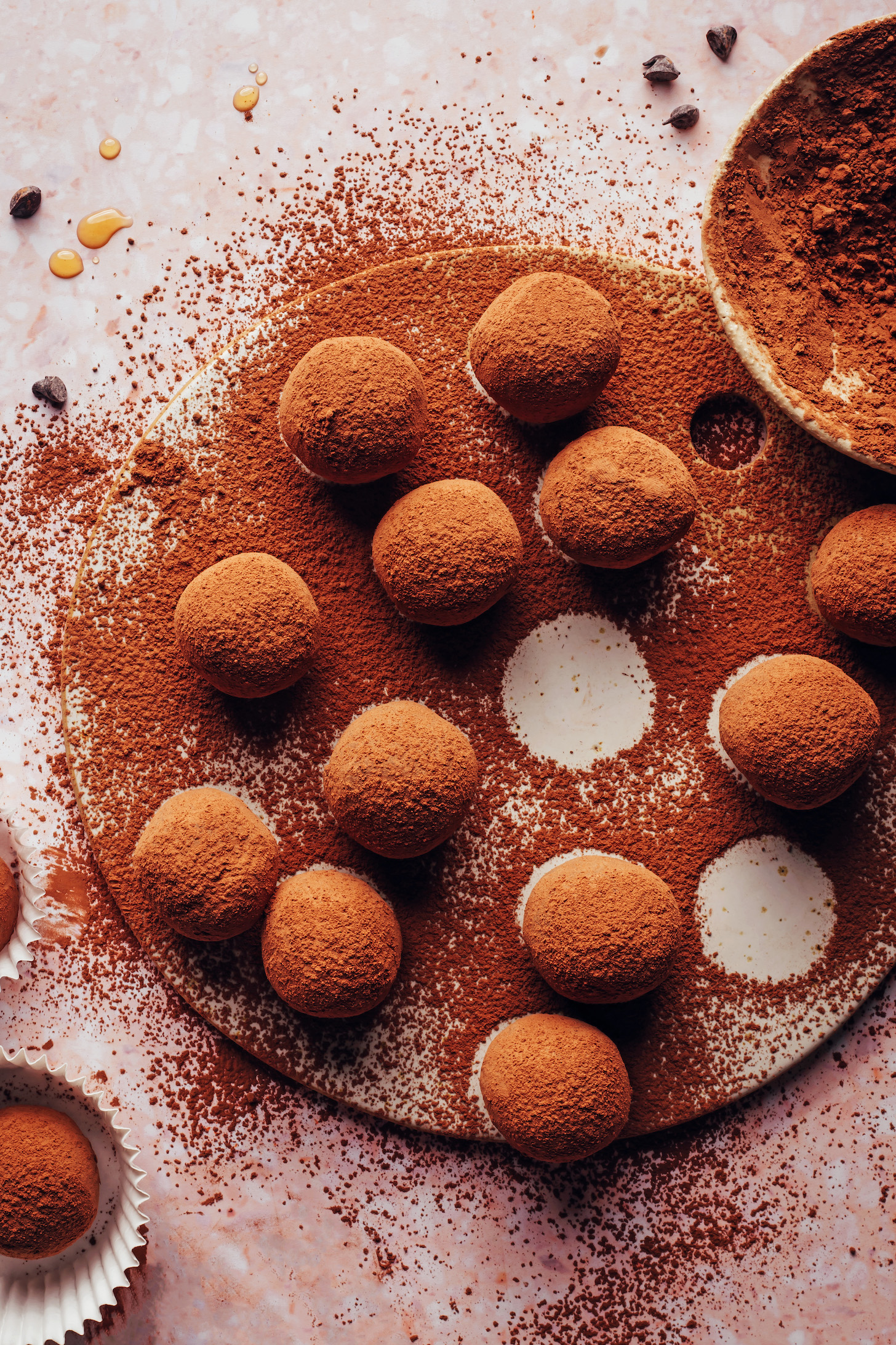 Dark chocolate truffles dusted with cocoa powder