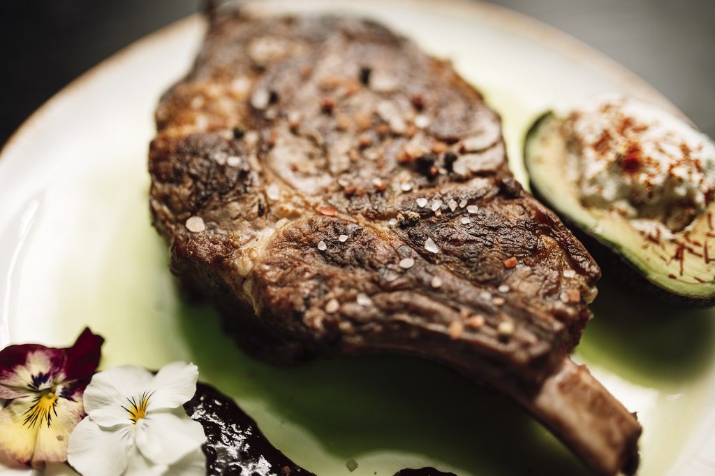 Plated grilled steak