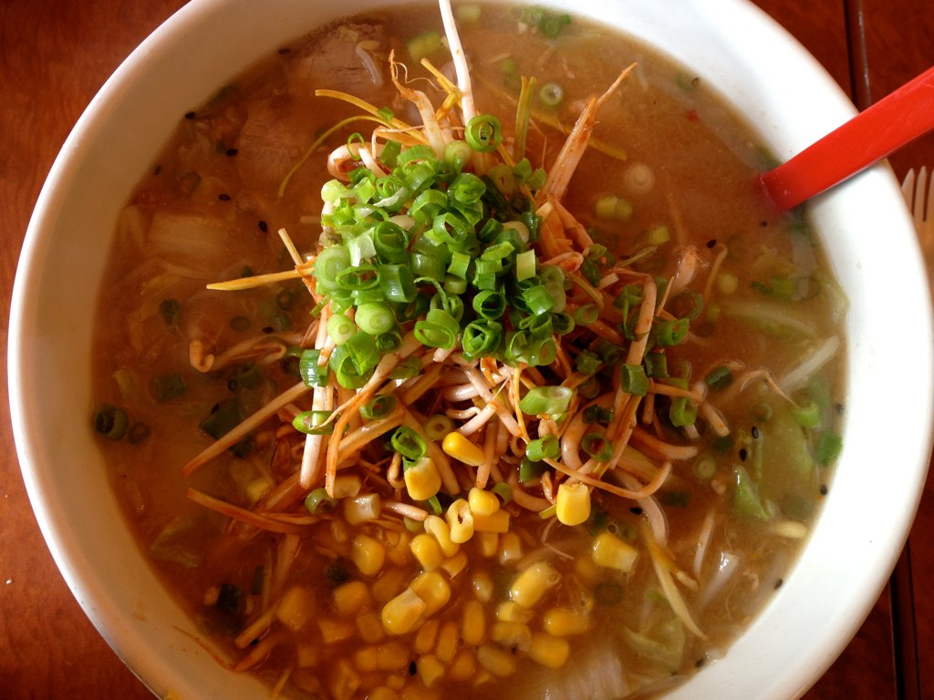 Bowl of ramen in savory broth