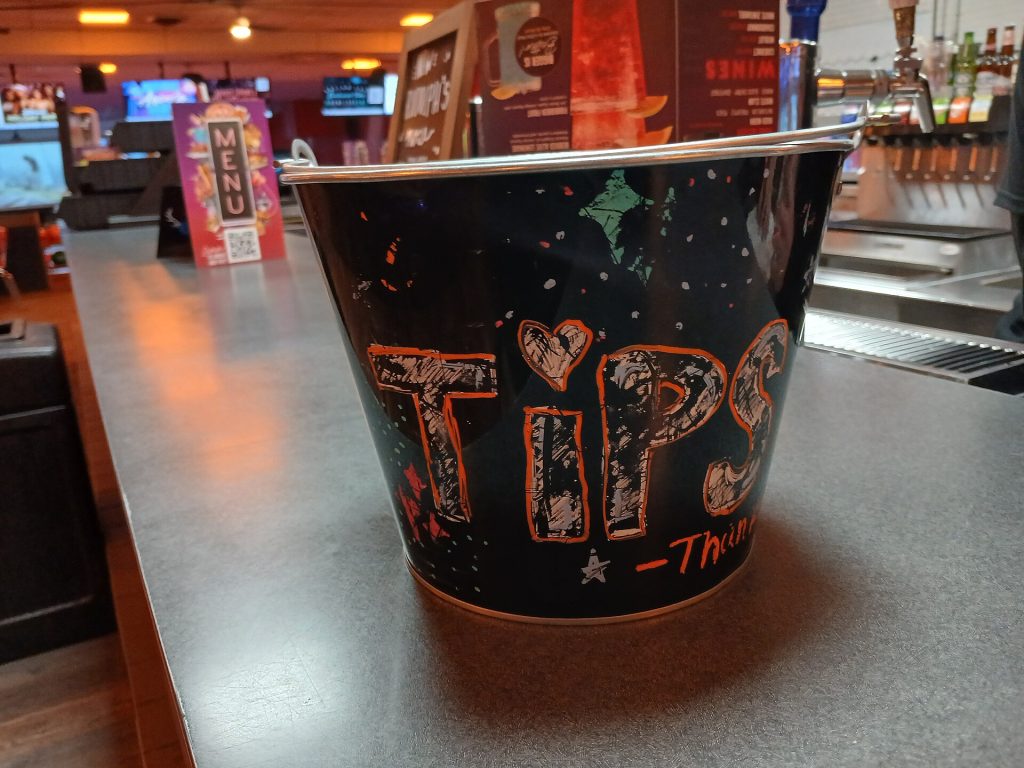 Tip jar on a counter