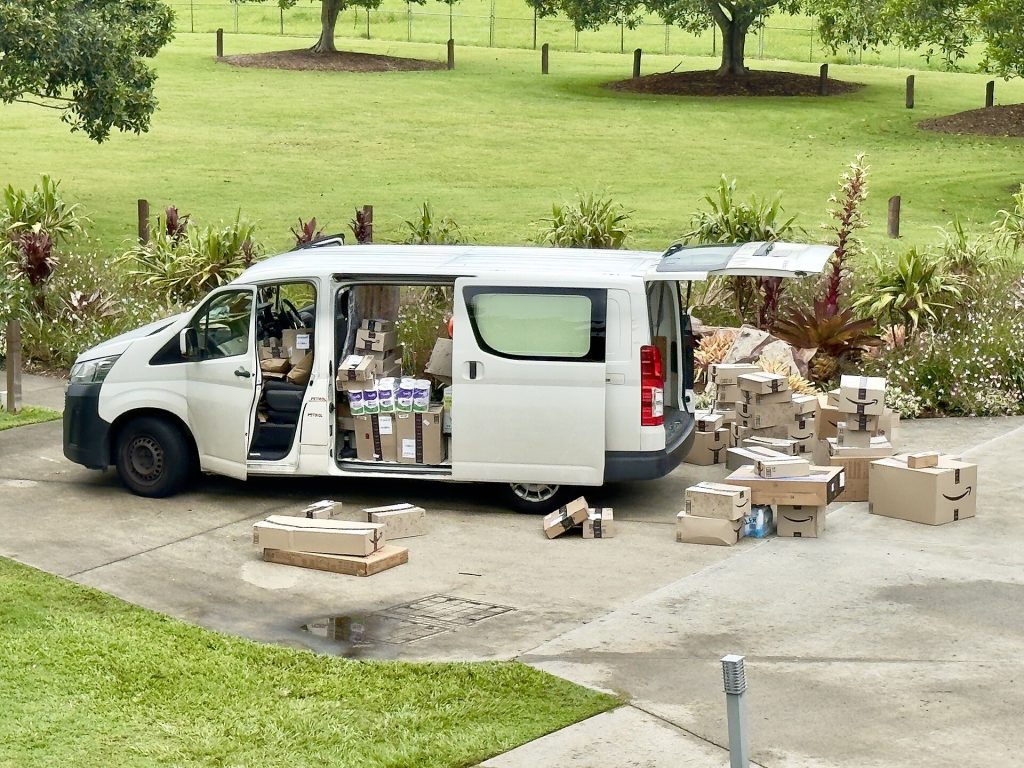 Christmas parcels delivery van in Brisbane, Australia, 2023